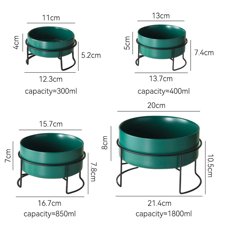 Dog bowl in ceramic with elevated metal stand
